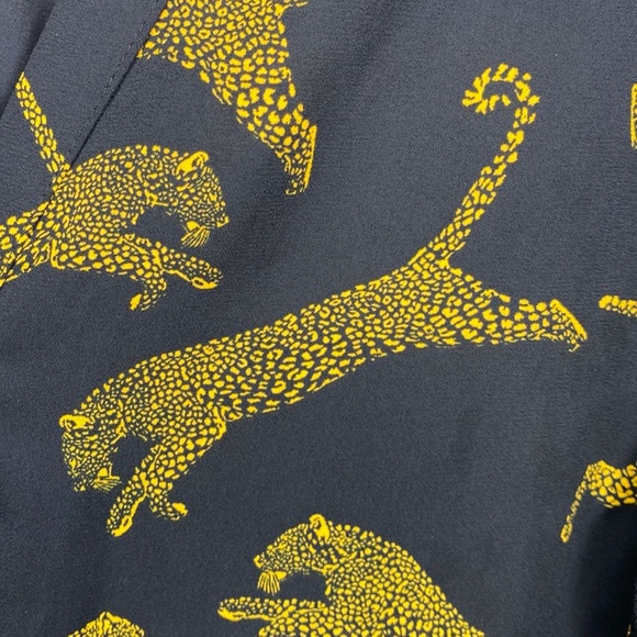 Worthingotn Black/Amber Leopard Print V-Neck Button Up Long Sleeve Blouse Size L - Picture 11 of 13